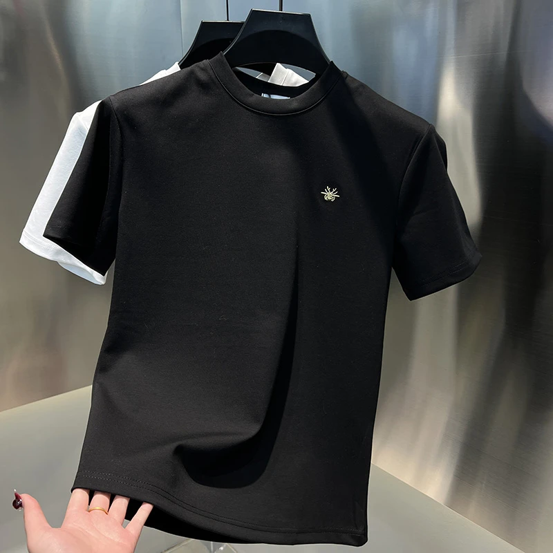 2025夏季新款男士潮流百搭净版半袖刺绣品质圆领T恤简约时尚男装