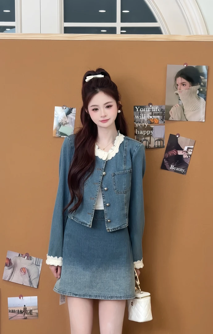 【桢ZHEN】2025春季新款气质渐变牛仔套装预JJC5TZ0860