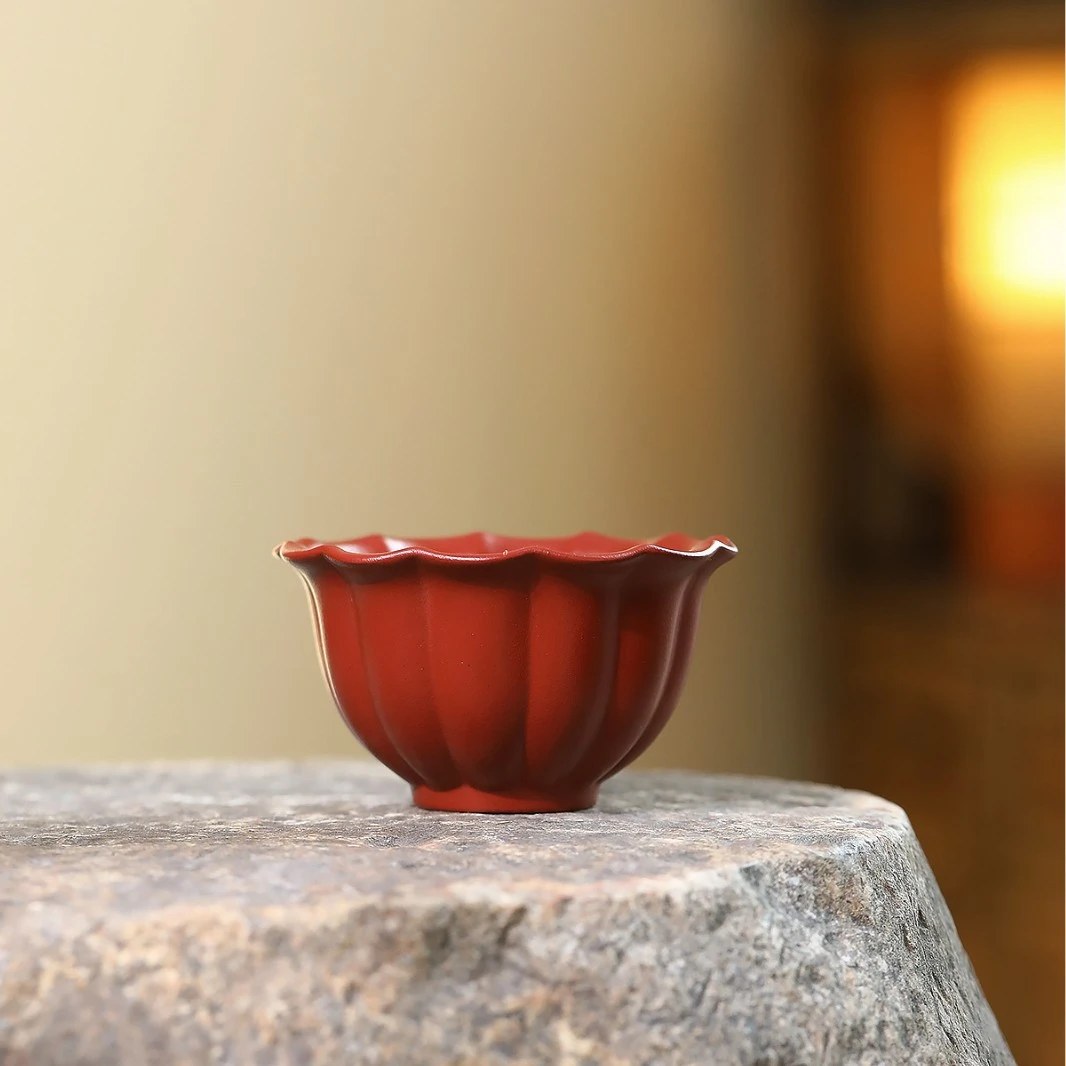 荷花主人杯品茗杯160cc大容量宜兴紫砂原矿朱泥大红袍家用茶具