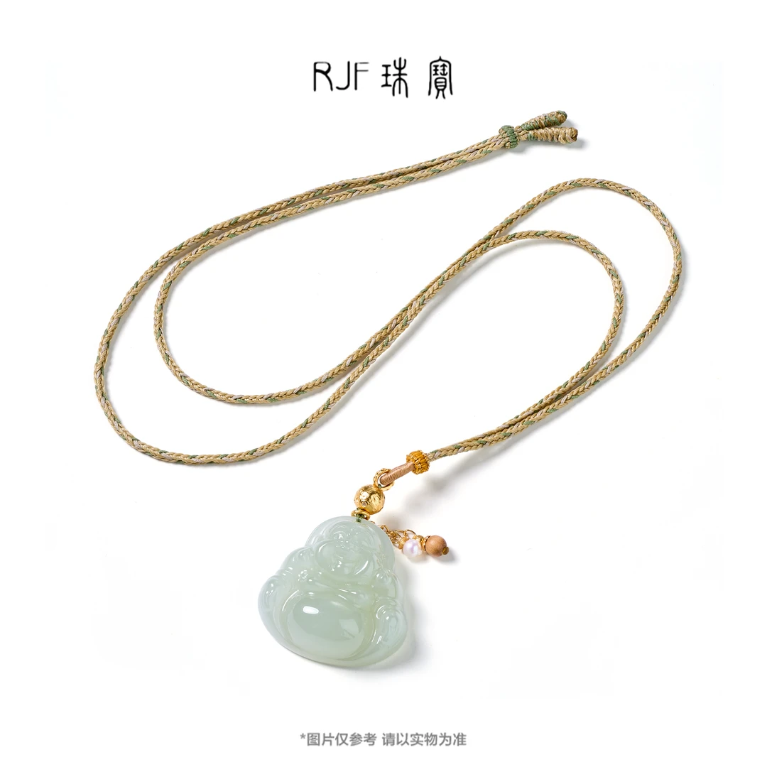 RJF【任尘】高冰气质佛公手工雕刻冰透和田玉坠链