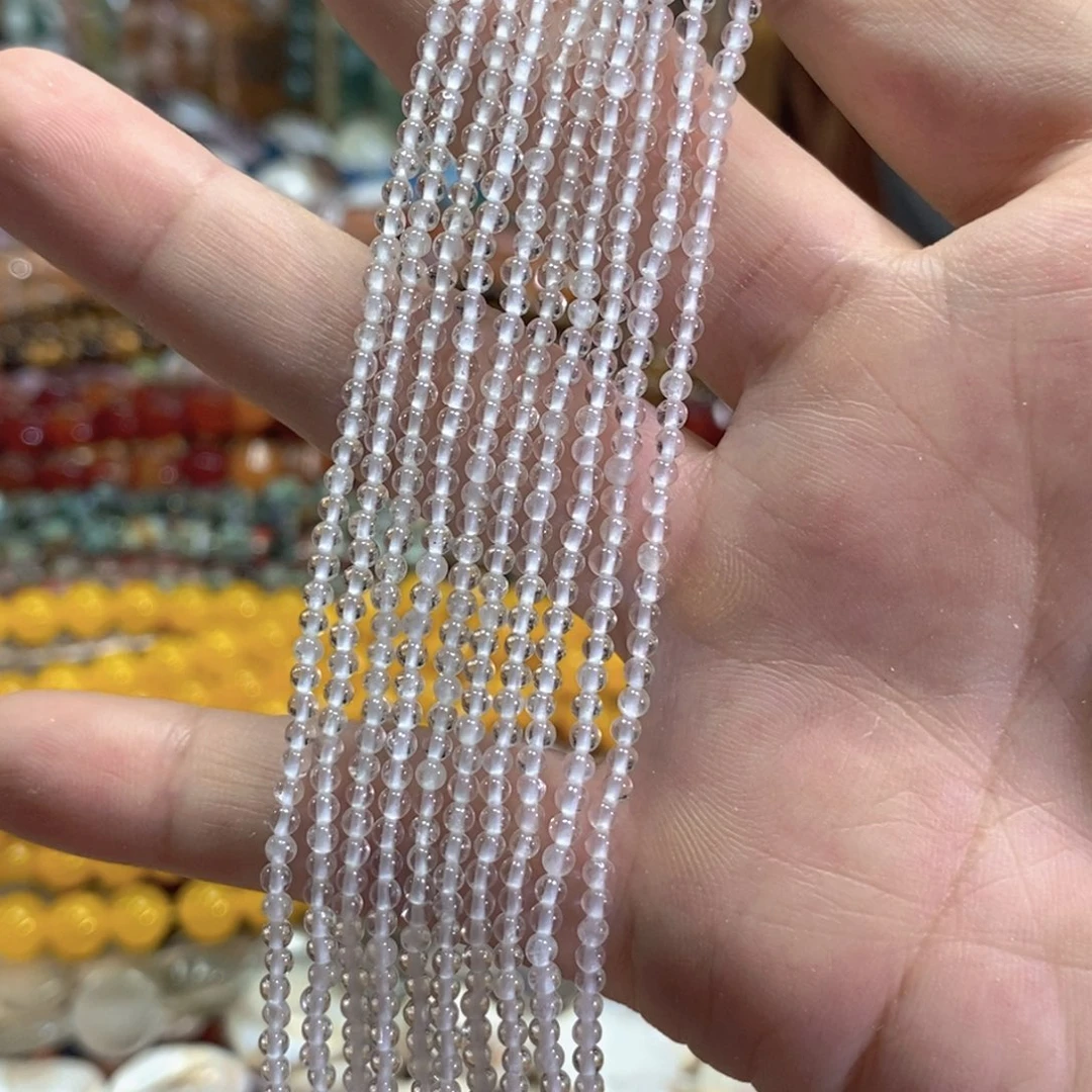 未镶嵌玛瑙/玉髓珠宝半成品天然白水晶一条卡3mm