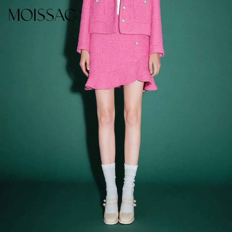 MOISSAC/摩萨克 2023春季手工轻熟粗花呢小香风A字半裙MWDC20214