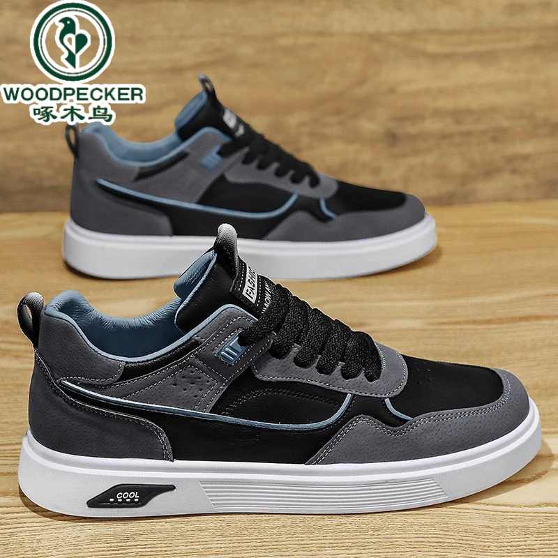 【正品】啄木鸟工作男鞋春季2024新款青少年板鞋男百搭休闲运动鞋