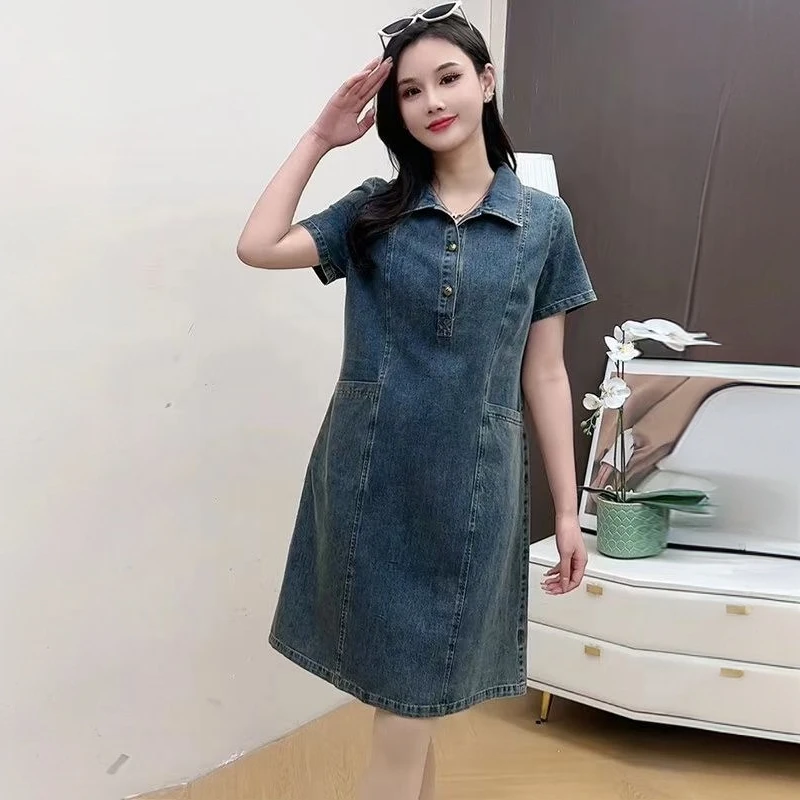 简约风牛仔连衣裙女2025年新款夏装气质减龄女神范遮肚显瘦裙子潮