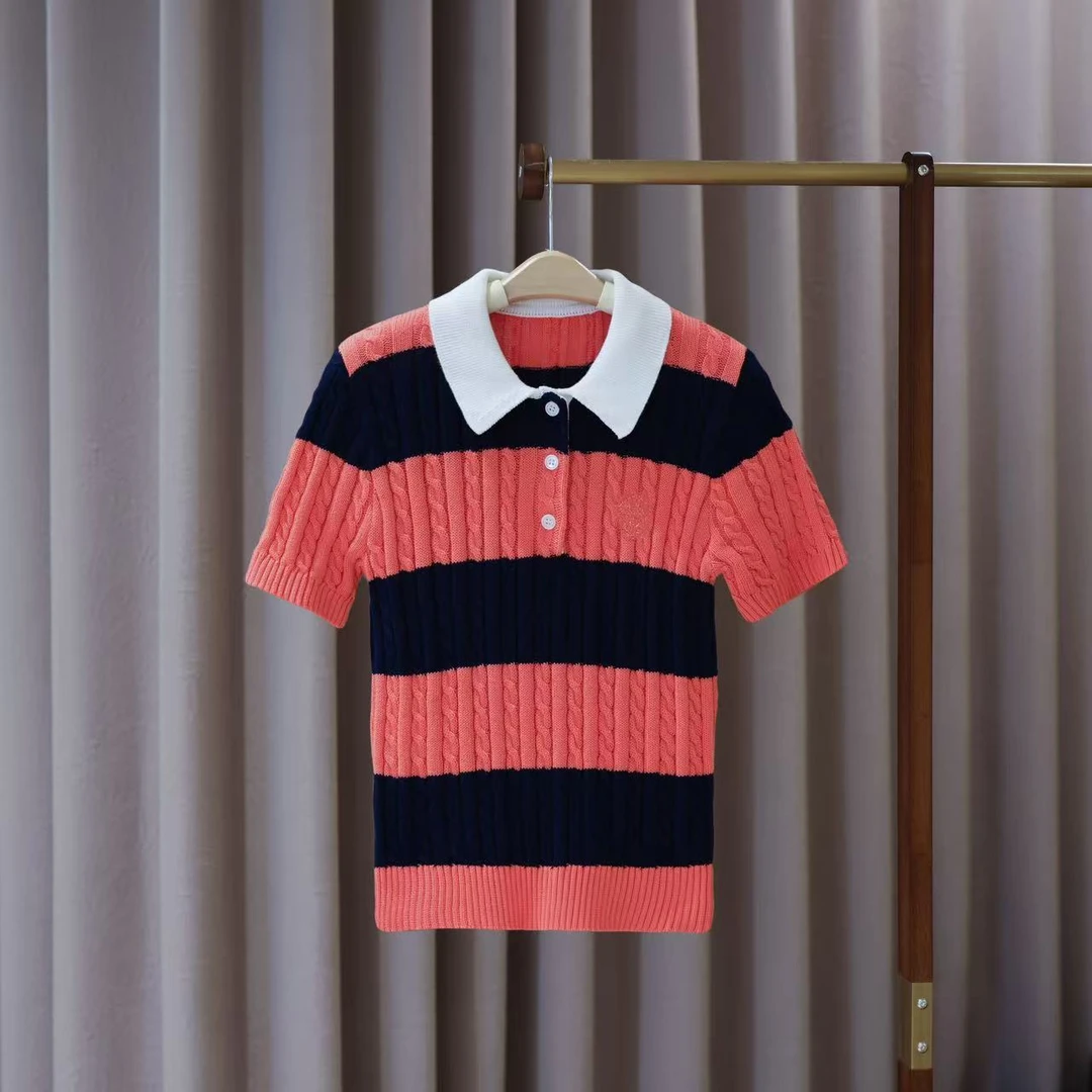 【晨老板】~ceilina【娴雅柔情】时尚拼色polo领短袖针织69257084