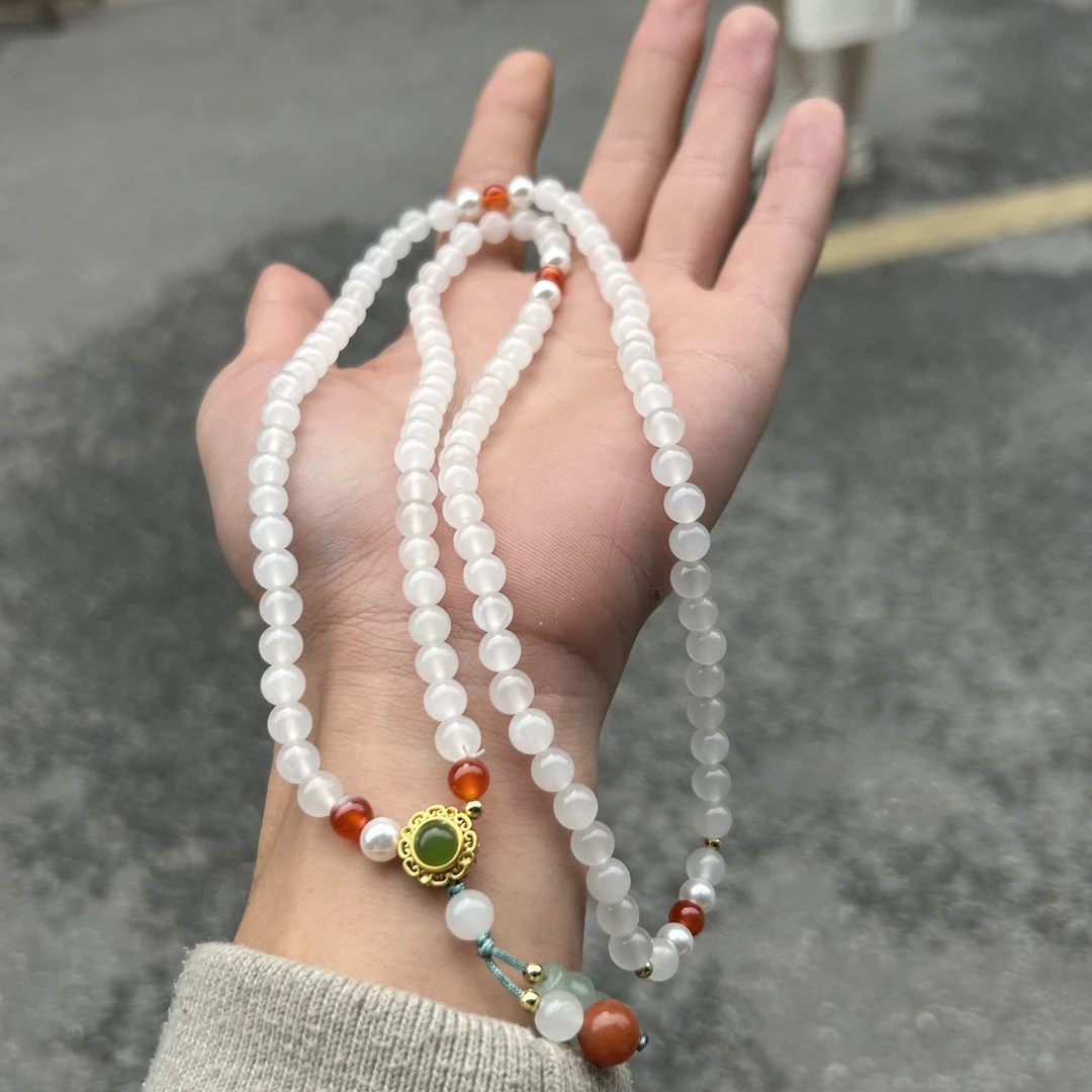 【潜珑】L-0808金丝玉白月光6mmdiy毛衣链四圈