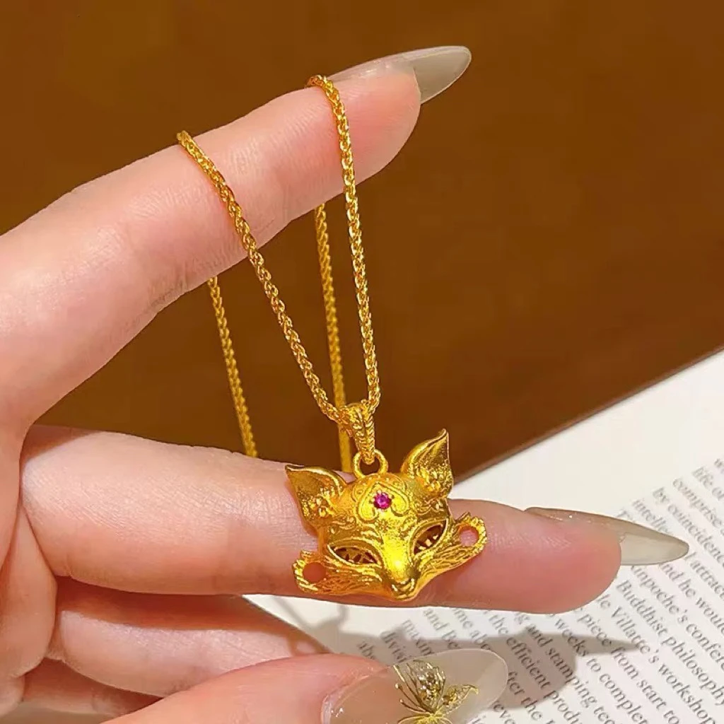 钛钢项链 新中式国潮风狐狸面具狐面项链古法精工錾刻气质礼物