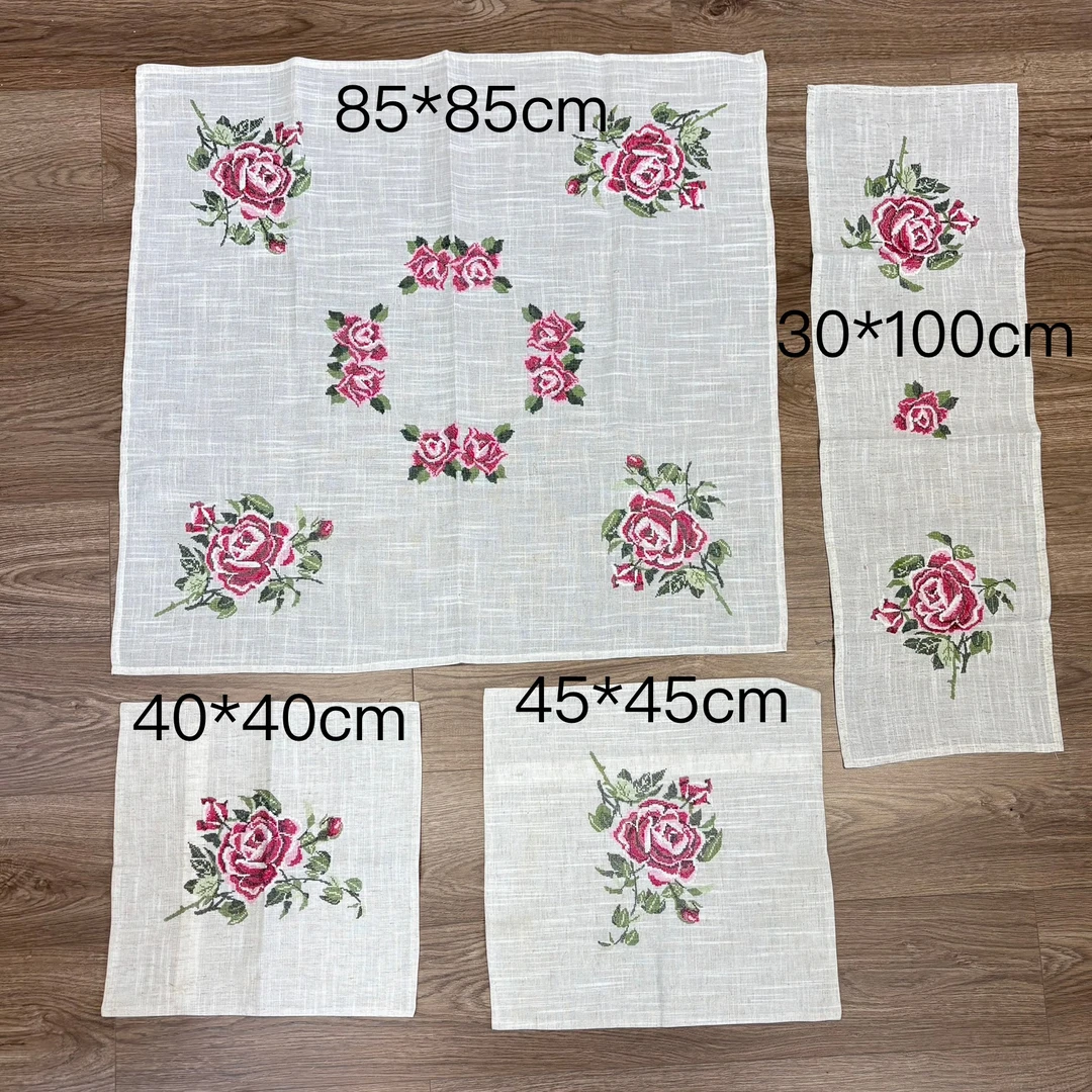 H1574 微瑕刺绣布艺套组，40*40cm，45*45cm，30*100cm，85*85cm