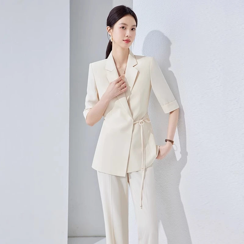 夏季新款大码高级短袖西服两件套胖mm工作服时尚气质休闲西装套装