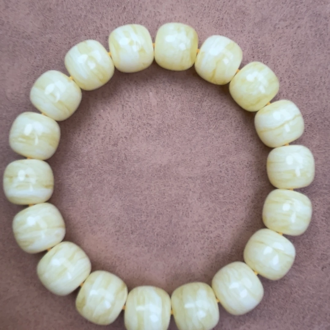 蜜蜡未镶嵌手串俄料同料白蜡金丝纹虎皮12。*11.2腕口17+