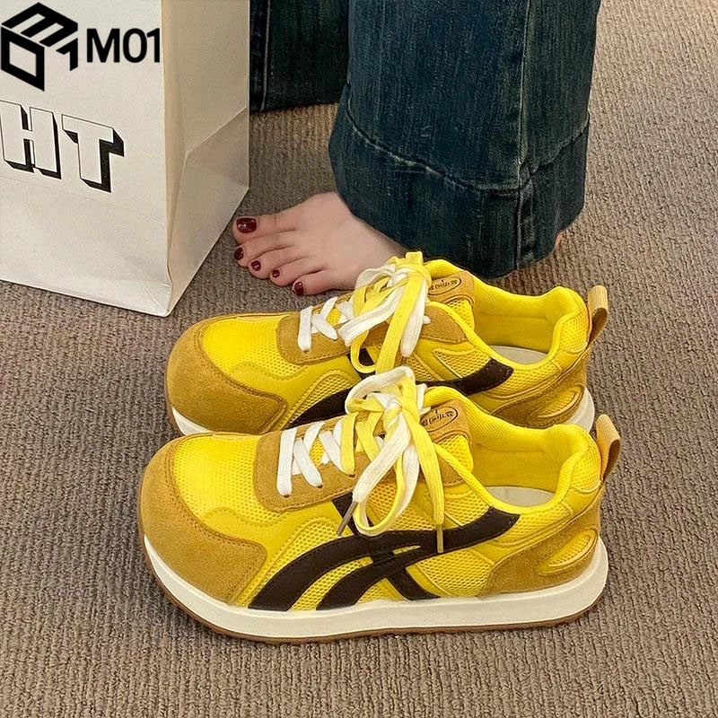 M01厚底增高德训鞋女2025夏季网面拼接显脚小百搭透气运动休闲鞋