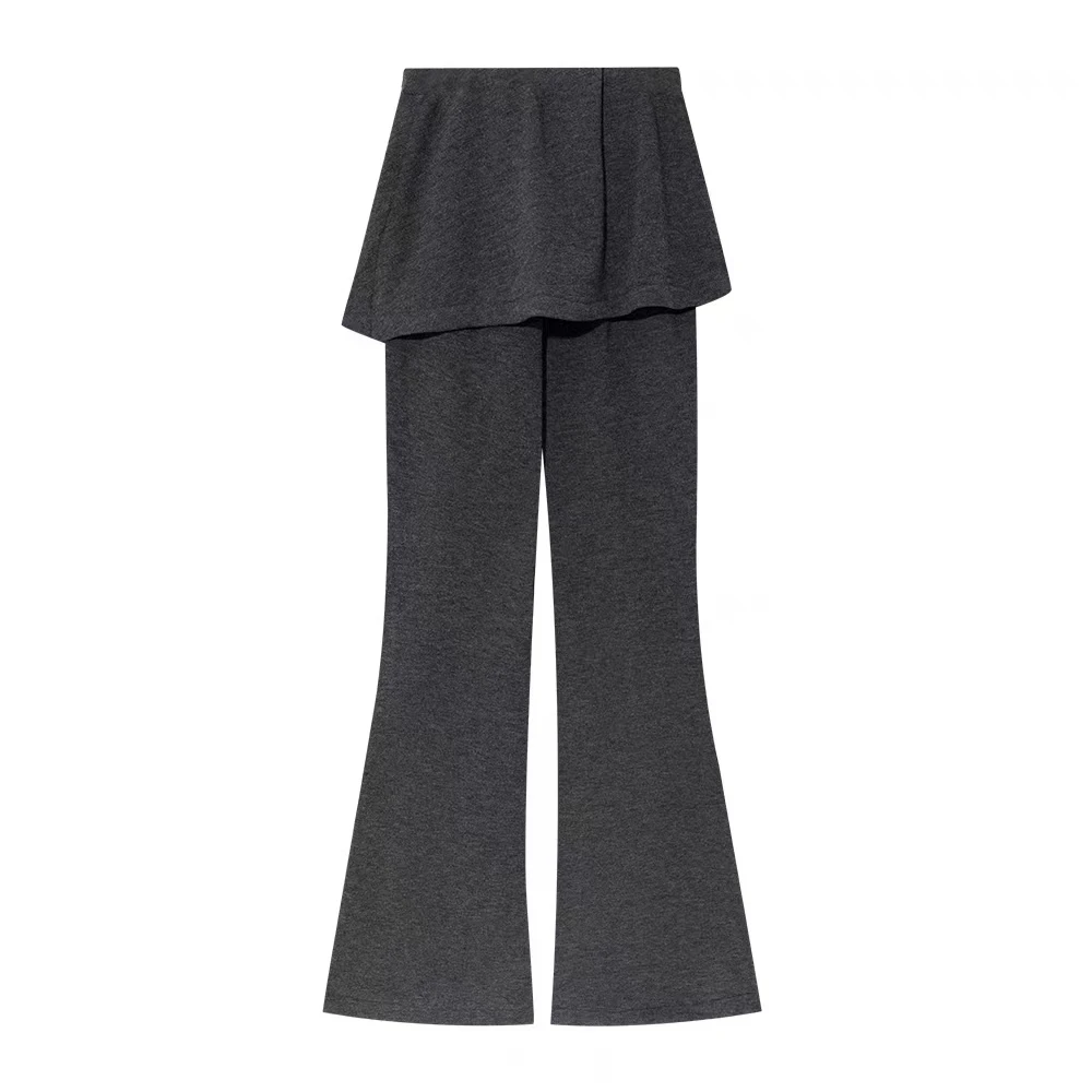 【少女航海家】设计感假两件屁帘微喇高腰显瘦休闲裤