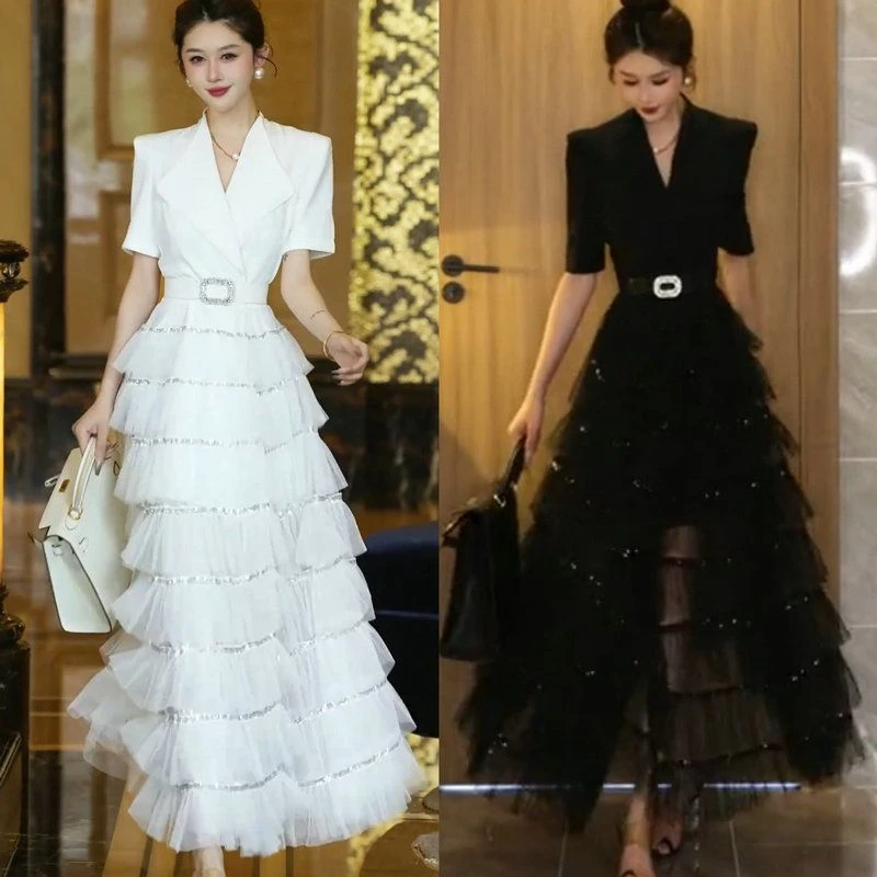 网红高级风衣西装裙女神蛋糕裙洋气过膝外套轻薄外搭年轻