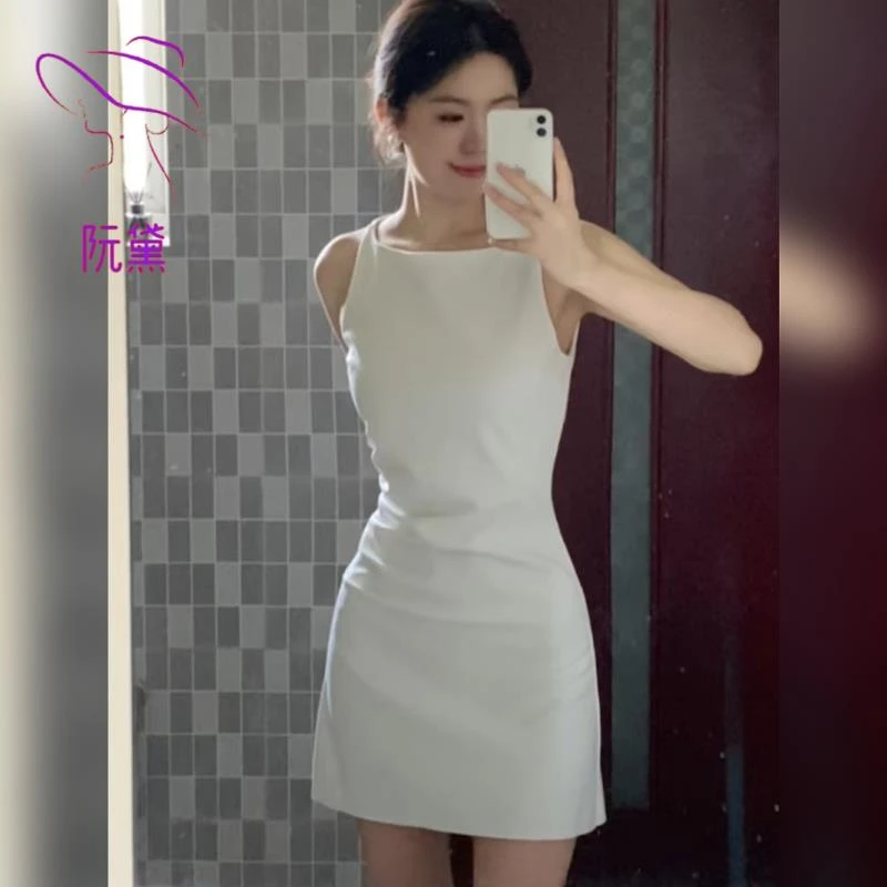 阮黛法式白色收腰无袖连衣裙女夏2025小个子超好看独特漂亮短裙子