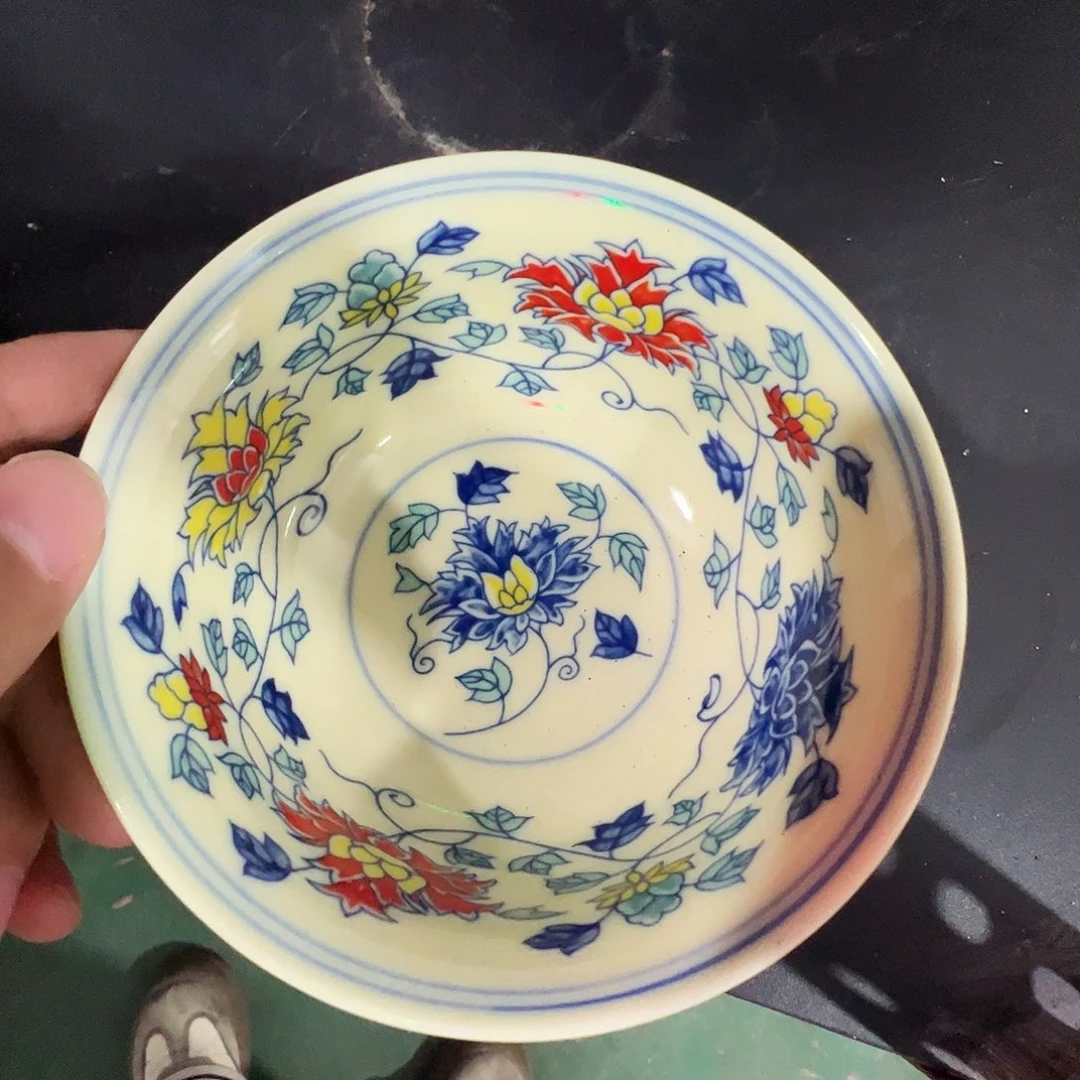 瓷片景德镇陶瓷黄嘟嘟蓝莲米饭碗一只