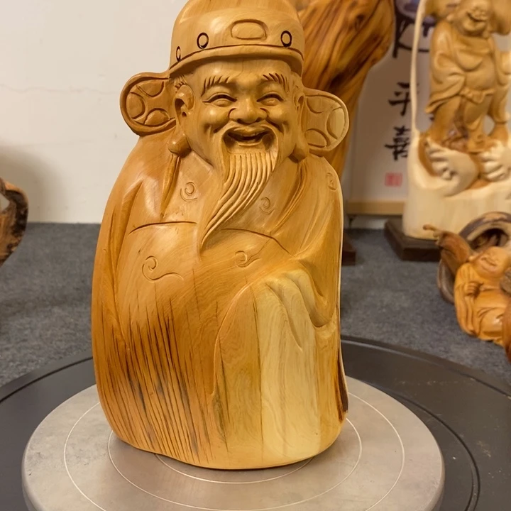 柏木（崖柏）笑**开崖柏财神爷摆件根雕工艺品