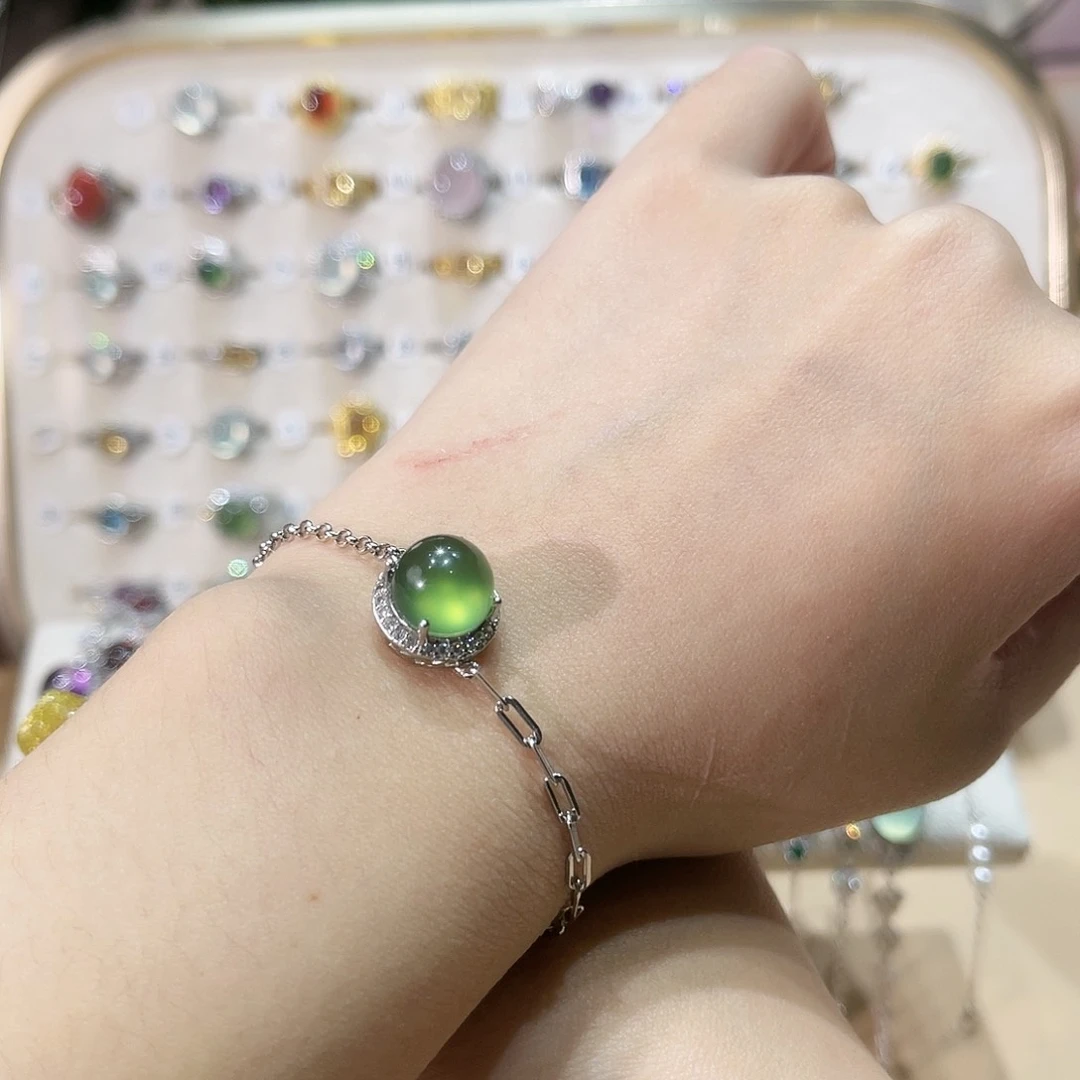 蛇纹石玉戒指银S925镶嵌