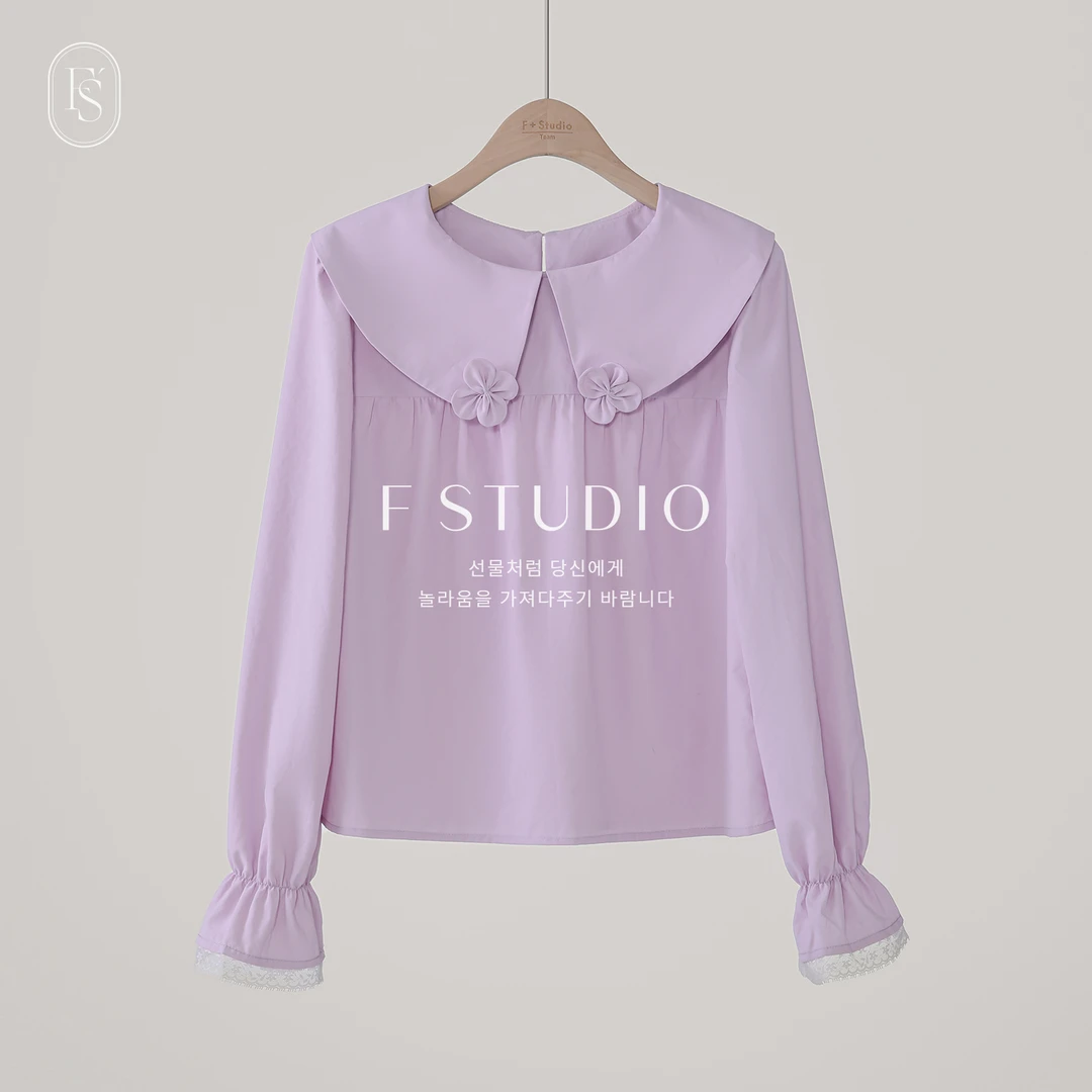 法儿家韩国限定【新品】【木槿娃娃】FS501S275立体花朵娃娃领衬衫