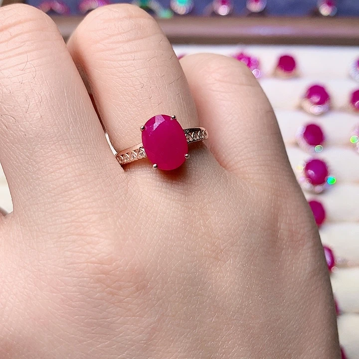 红宝石戒指银S925镶嵌