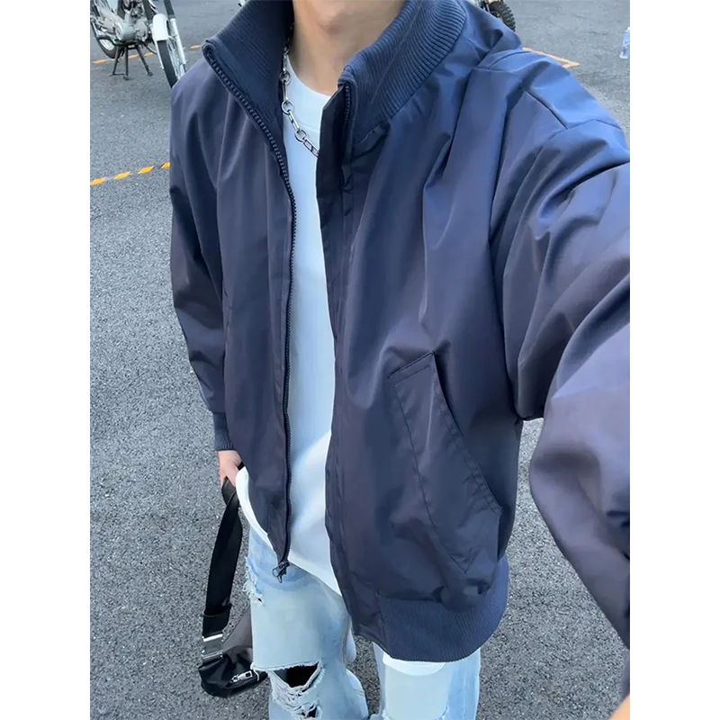 藏青色cleanfit立领工装外套男秋季三防立领棒球服美式飞行员夹克