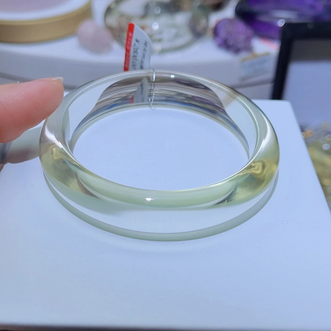 水晶手镯未镶嵌天然茶黄晶冰透56圈