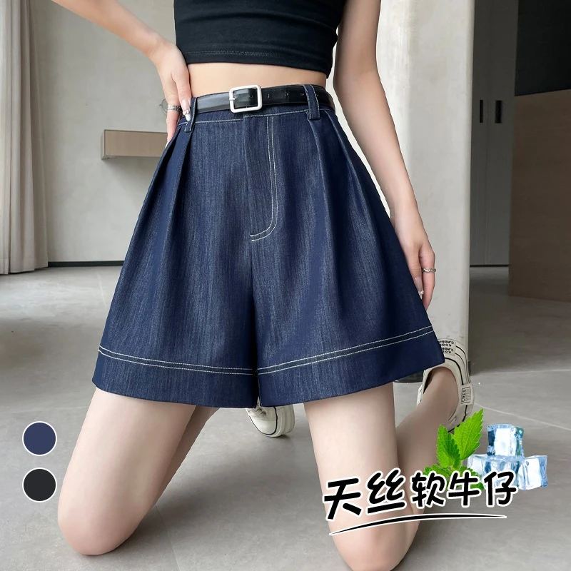 显瘦2025夏季新款百搭软牛仔五分裤高腰阔腿A字短裤休闲裤女