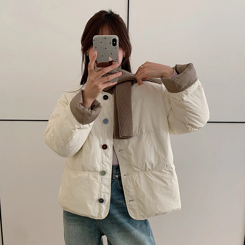 DUCURNO五彩扣羽绒服女冬季2026年新款休闲气质加厚保暖短款外套