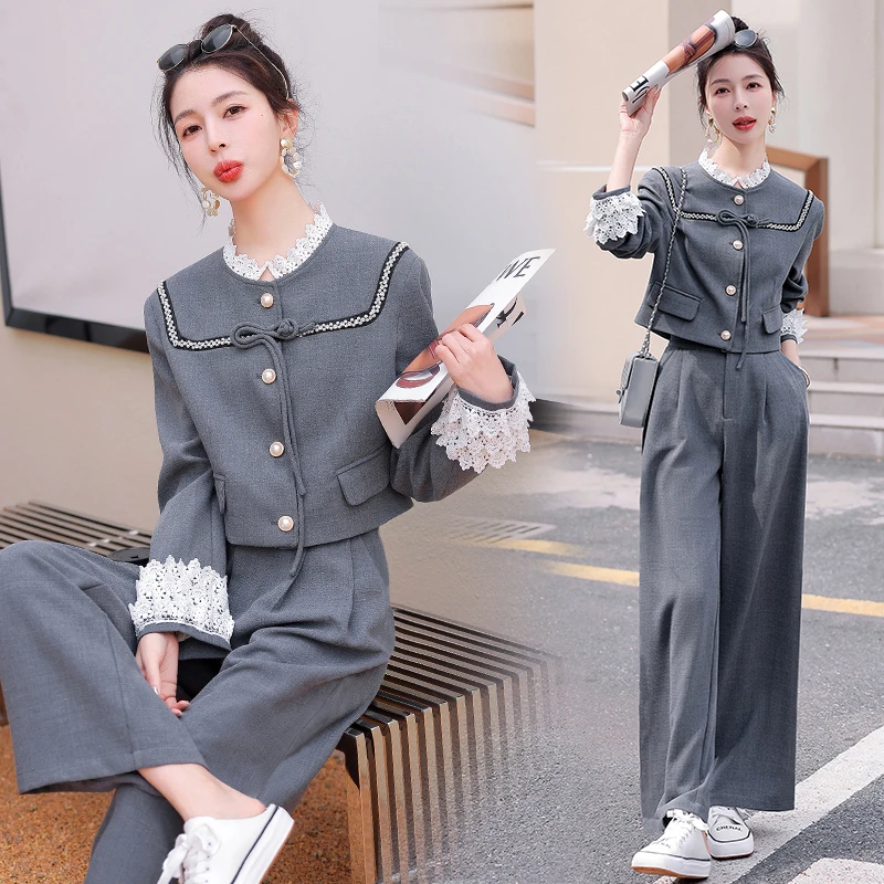 高级感小香风套装阔腿裤两件套2025新款女春秋网红炸街时尚洋气