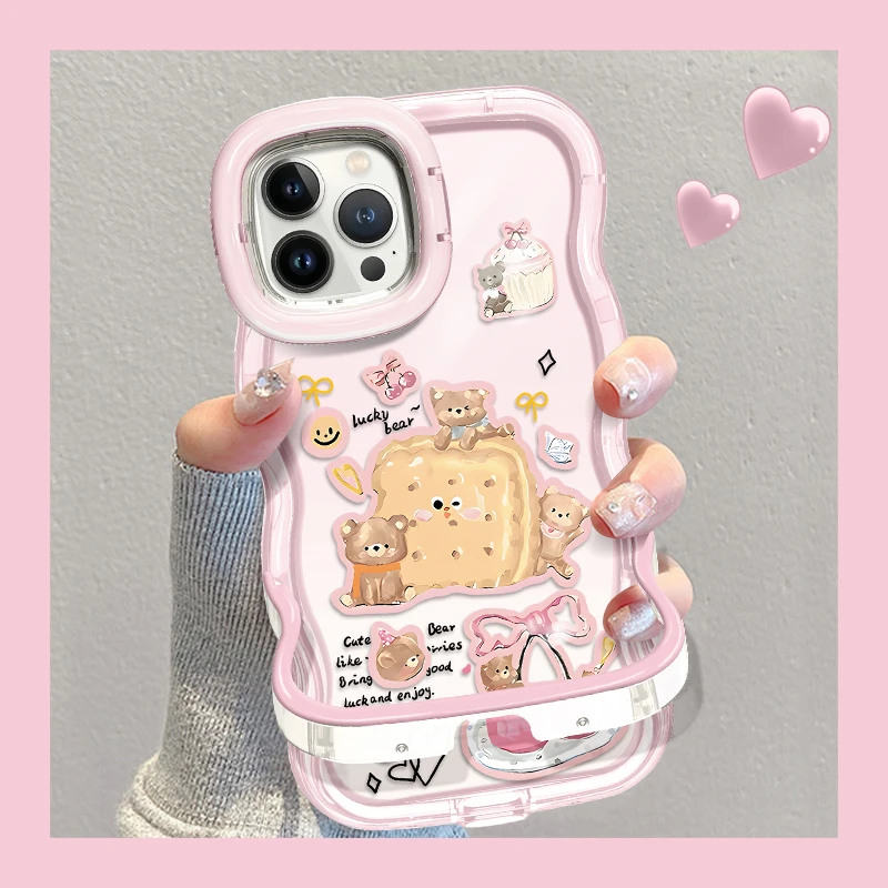 面包小熊适用于苹果/华为/OPPO/VIVO/小米手机壳双支架防摔女款