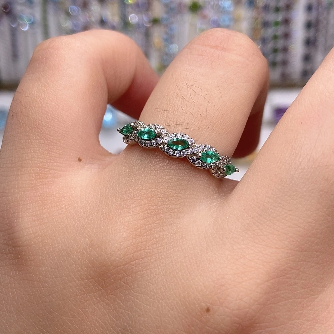 戒指祖母绿银S925镶嵌