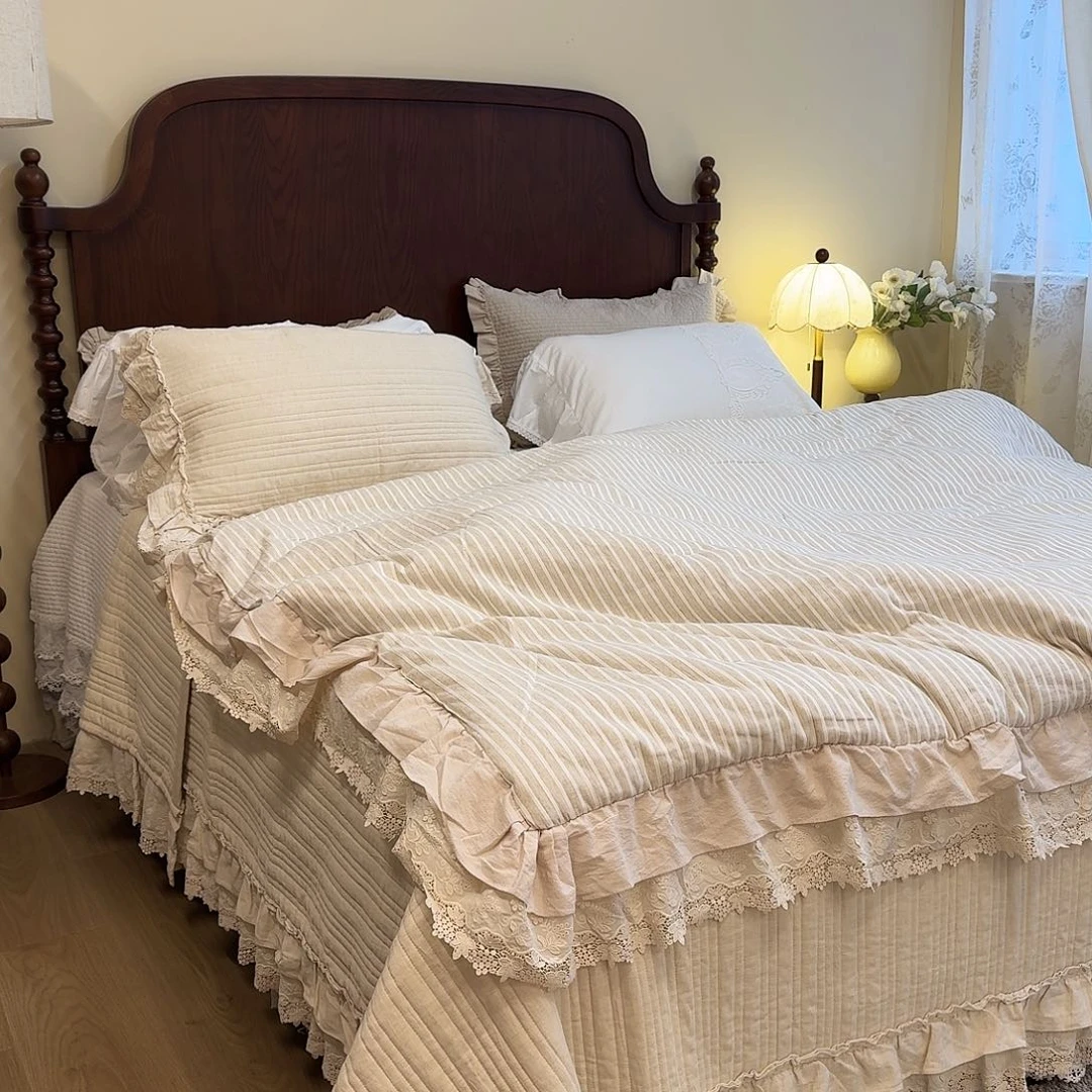 棉棉麻花边一体被