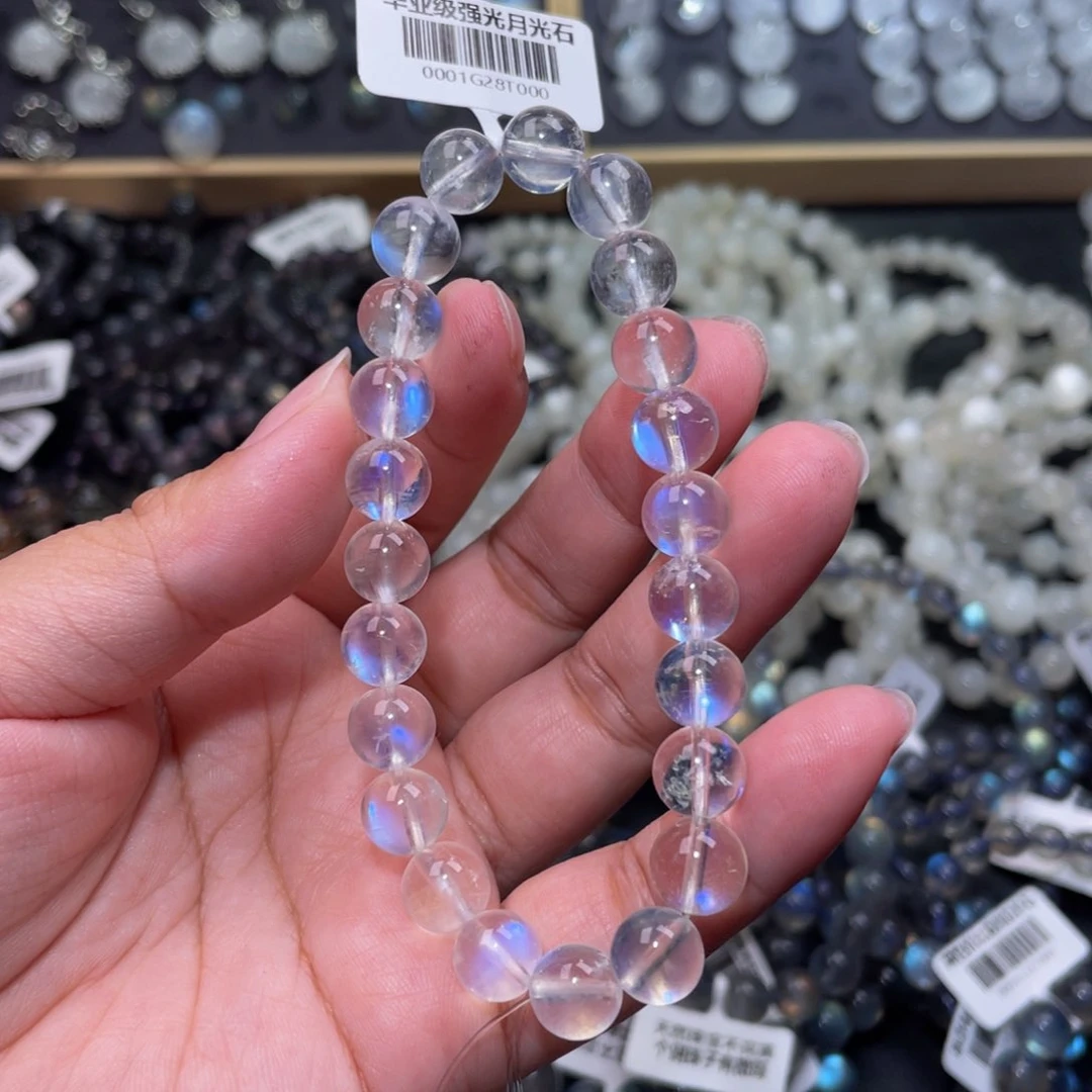 月光石手链未镶嵌芭***鱼蓝月光手链8.8mm