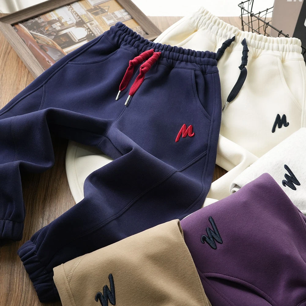 春季新款儿童M刺绣休闲拼接运动裤男童中大童抽绳长裤S886