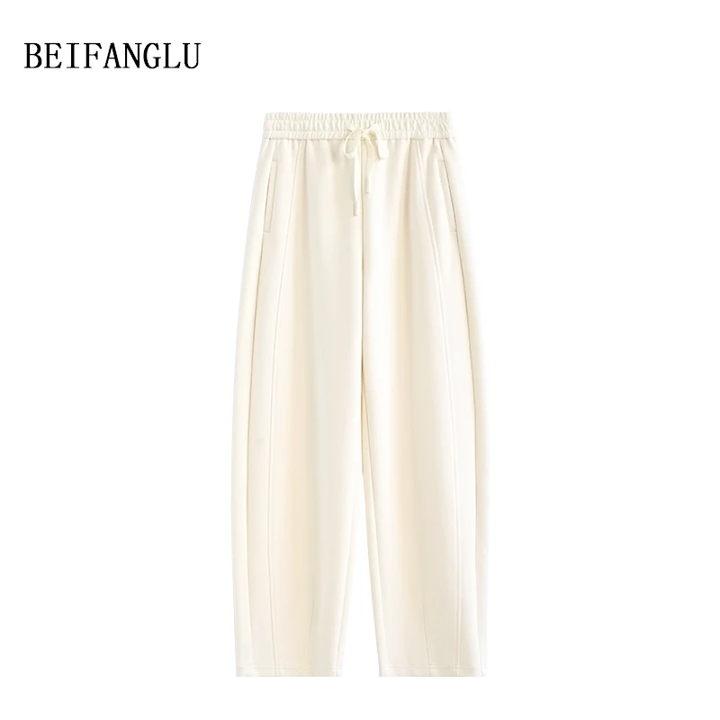 北方鹿 宽松型春季显瘦裤子高腰阔腿纯色直筒休闲裤W9241