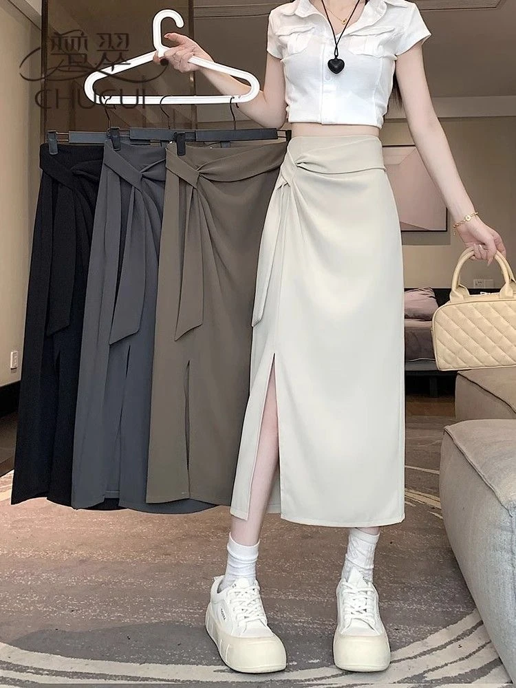 西装半身裙女2025新款爆款小个子高腰气质包臀裙不规则开叉一步裙