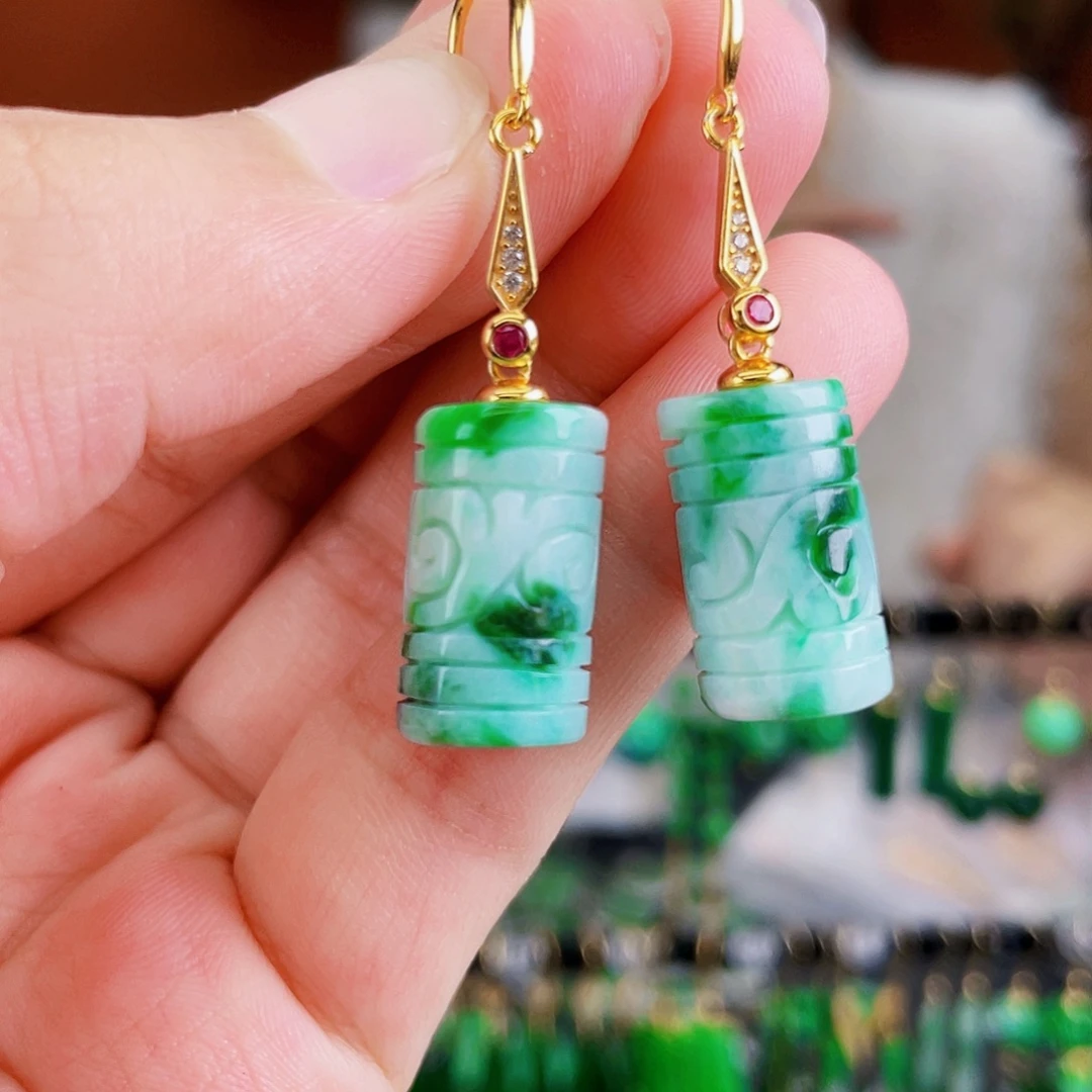 银S925镶嵌翡翠耳饰