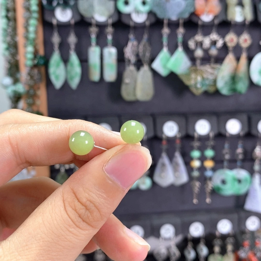 向***生和田玉银S925镶嵌耳饰X17