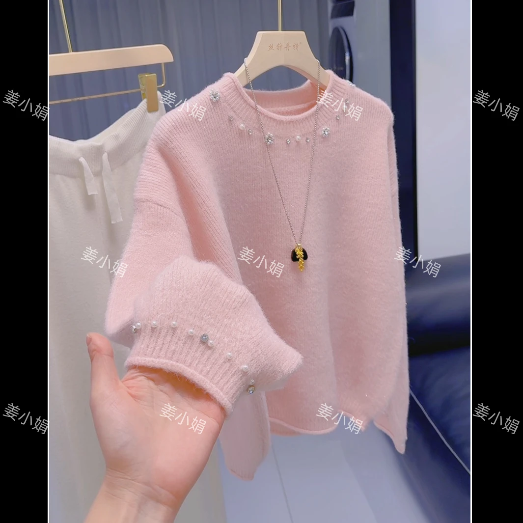 知~钉珠套头毛衣女秋冬2025新款慵懒风套头软糯内搭针织打底衫