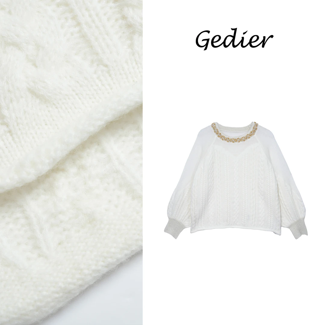 【艺菲专属】针织时尚宽松圆领重工套头打底衫7120