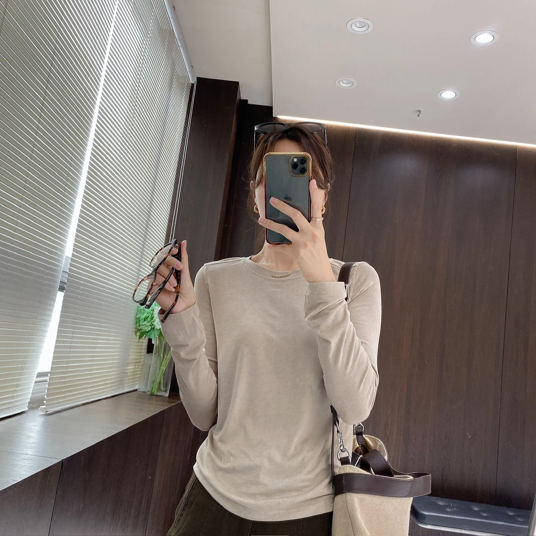 IMFLY金小金自制女装 莱赛尔T恤DYW9590秋季圆领长袖内搭T恤女