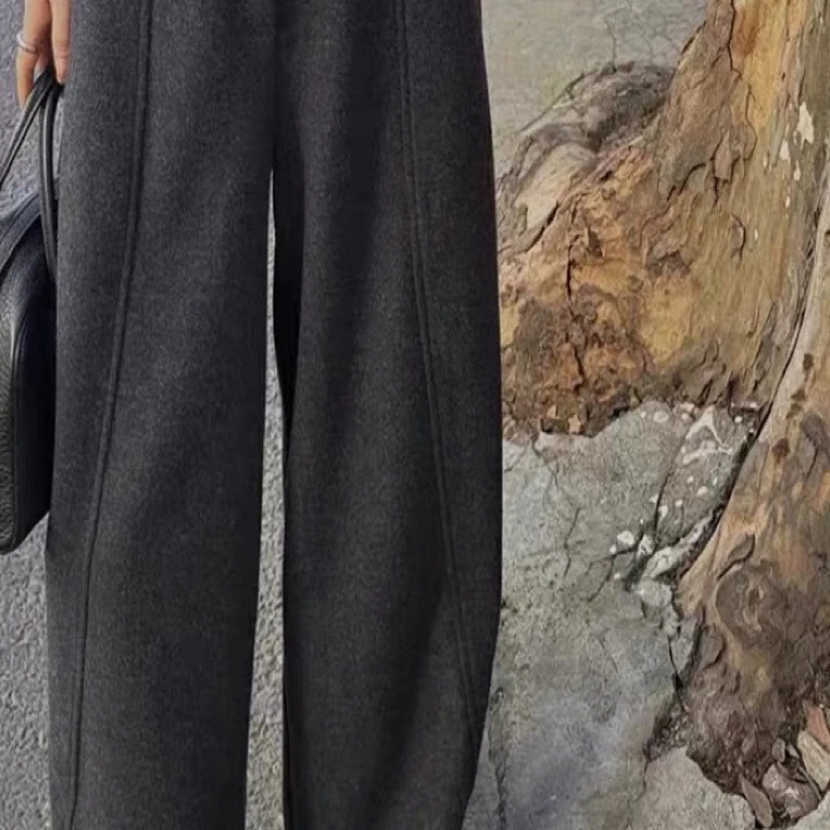 2025冬新款时尚高腰显瘦百搭纯色休闲裤女宽松阔腿裤潮