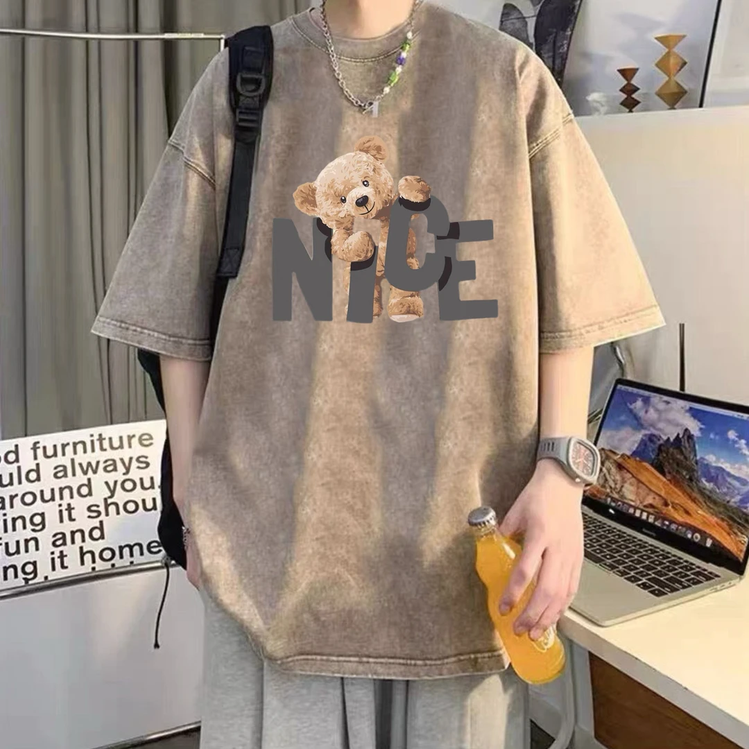 2025新款夏季短袖T恤男百搭ins做旧水洗宽松潮流印花上衣潮日系