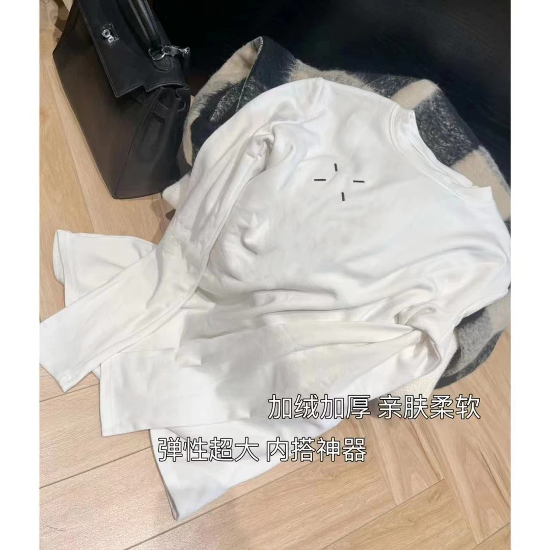 徐秋阳 刺绣交叉 秋冬款磨毛交叉设计打底T恤013