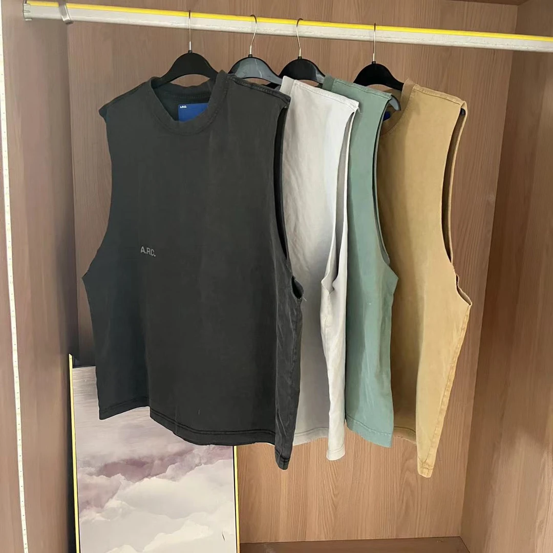 40204做旧男女同款背心领口下摆磨破磨破