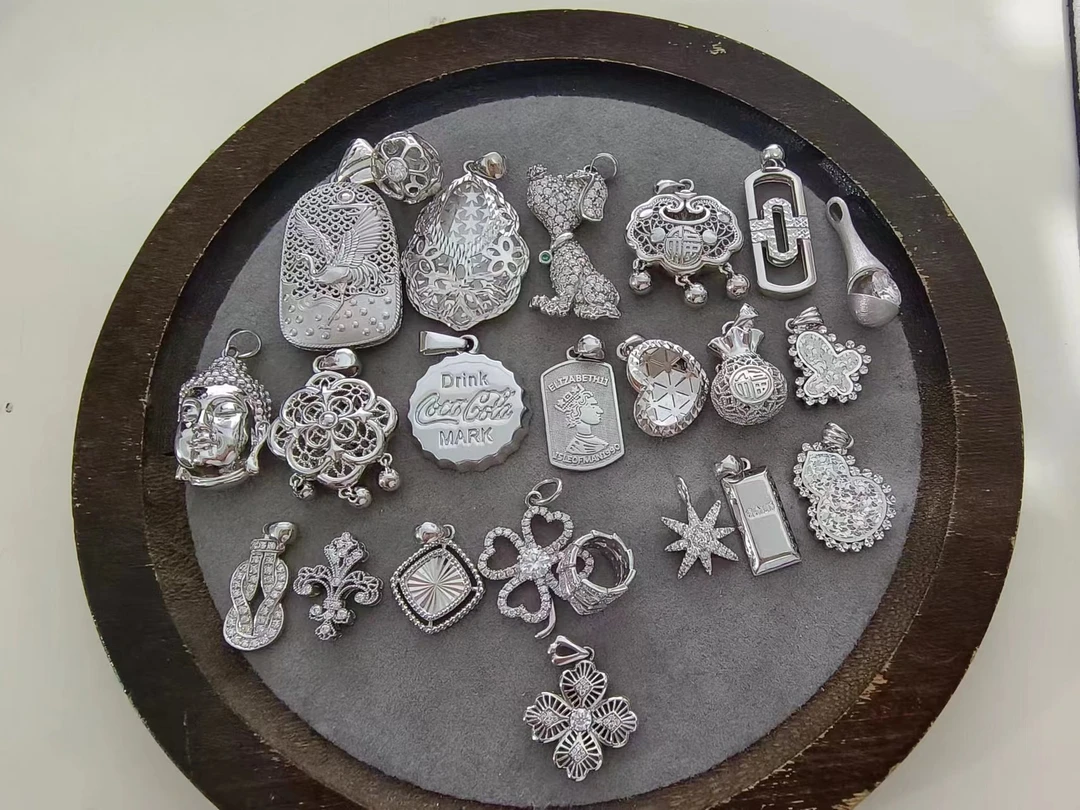 铂金PT950吊坠时尚百搭气质精致挂坠手工复古镶嵌精美双面