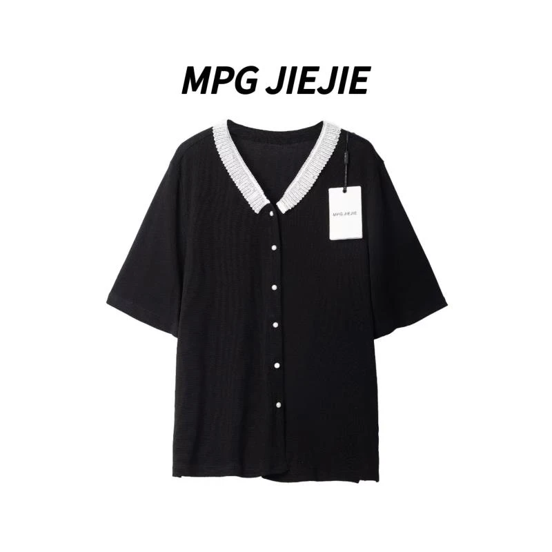 MPG JIEJIE【芳华】25大码微胖春夏时尚拼接蕾丝开衫短袖