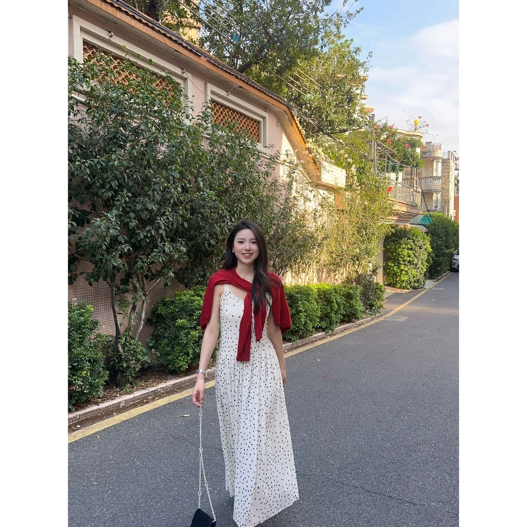 48H【波尔卡小姐】知晓家 加长夏法式波点吊带海边度假裙长裙 SU065