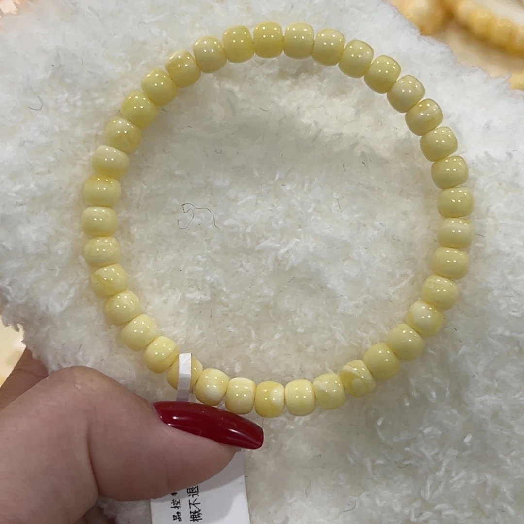 蜜蜡未镶嵌手链6m奶白老型手串