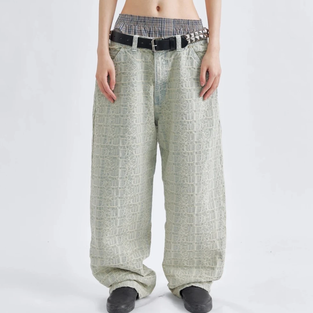 Z03-80319-CHI肌理纹设计时尚直筒百搭潮流牛仔裤满印