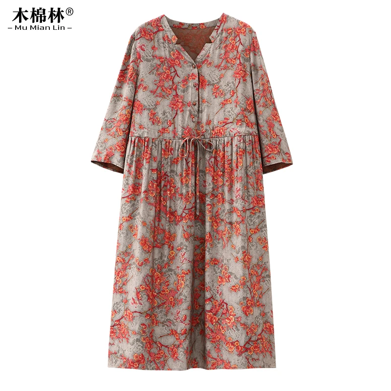 国风a字V领系带加肥加宽中式连衣裙  ZB4199